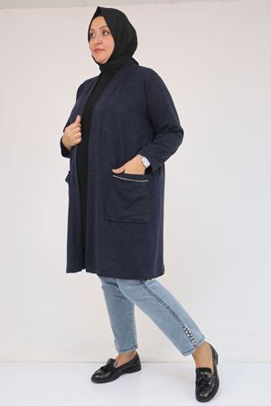 53040 Büyük Beden Cepleri Taş Detaylı Mir Ceket - Lacivert