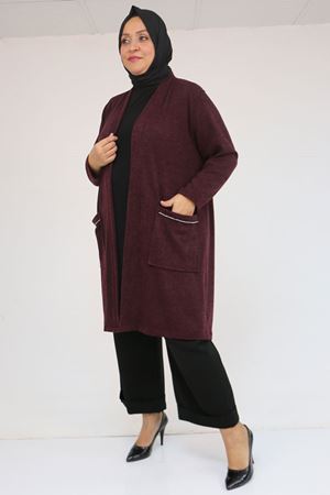 53040 Büyük Beden Cepleri Taş Detaylı Mir Ceket - Mürdüm