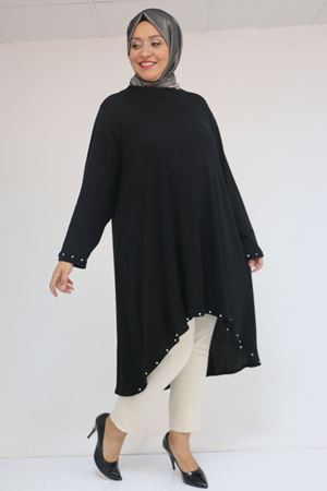 58124 Büyük Beden Eteği Ve Kolu Beyoğlu Detaylı Mir Tunik - Siyah