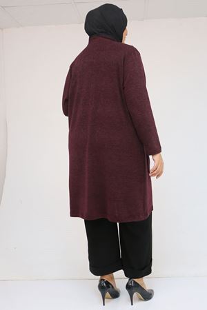 53040 Büyük Beden Cepleri Taş Detaylı Mir Ceket - Mürdüm