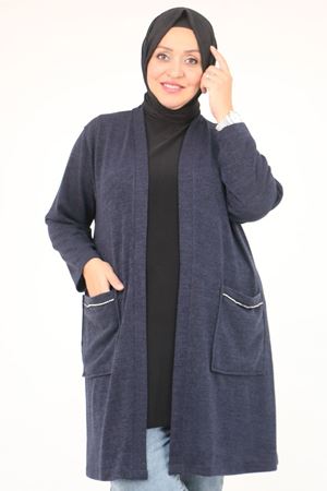 53040 Büyük Beden Cepleri Taş Detaylı Mir Ceket - Lacivert