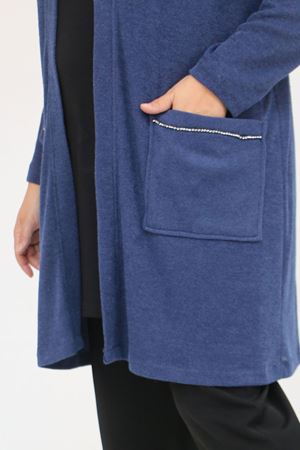 53040 Büyük Beden Cepleri Taş Detaylı Mir Ceket - İndigo