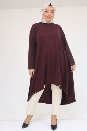 58124 Büyük Beden Eteği Ve Kolu Beyoğlu Detaylı Mir Tunik - Mürdüm