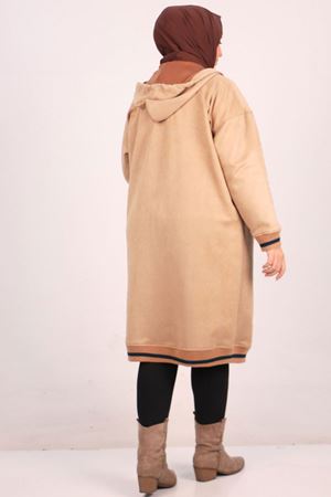 33074 Büyük Beden Nubuk Ribanalı Kap - Vizon