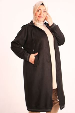 33074 Büyük Beden Nubuk Ribanalı Kap-Siyah