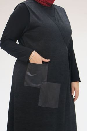 47212 Büyük Beden Yandan Bağlamamlı Yelek-Pantolon Takım - Siyah