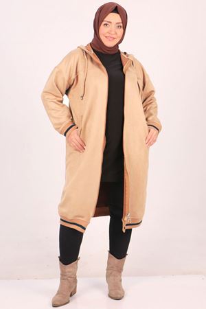 33074 Büyük Beden Nubuk Ribanalı Kap - Vizon