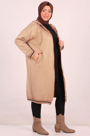 33074 Büyük Beden Nubuk Ribanalı Kap - Vizon