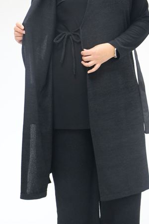 47212 Büyük Beden Yandan Bağlamamlı Yelek-Pantolon Takım - Siyah