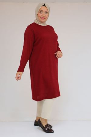 58110 Büyük Beden Yan Dikişinde Kuş Gözü Detaylı Mir Tunik - Bordo