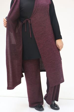 47212 Büyük Beden Yandan Bağlamamlı Yelek-Pantolon Takım - Mürdüm