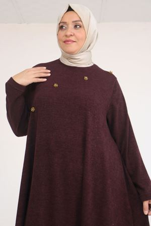 58118 Büyük Beden Çiçek Detaylı Mir Mevlana Tunik - Mürdüm