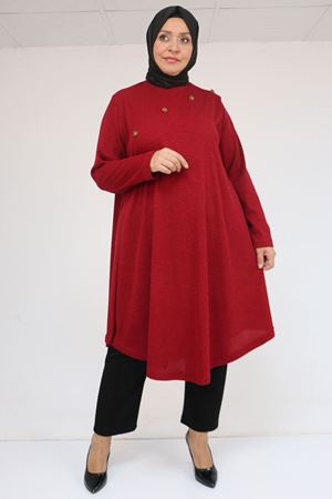 58118 Büyük Beden Çiçek Detaylı Mir Mevlana Tunik - Bordo