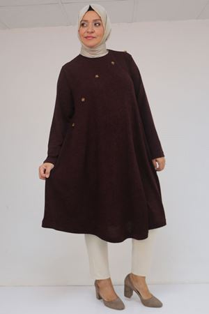 58118 Büyük Beden Çiçek Detaylı Mir Mevlana Tunik - Mürdüm