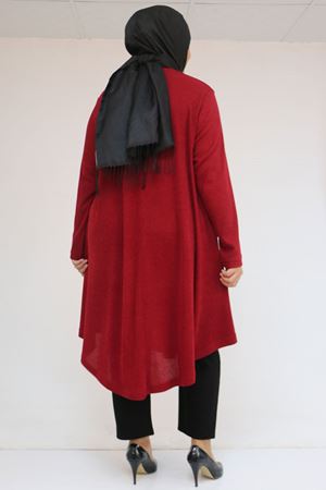 58118 Büyük Beden Çiçek Detaylı Mir Mevlana Tunik - Bordo