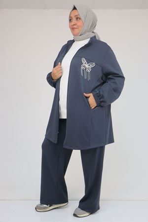 57057 Büyük Beden Fermuarlı Pantolonlu Modal Takım - Antrasit