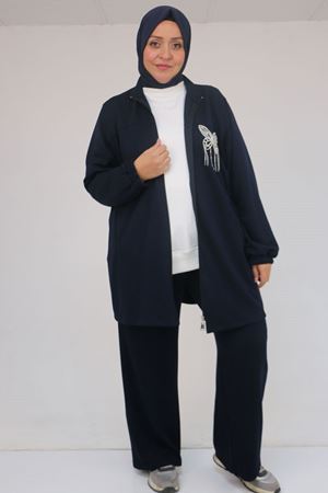 57057 Büyük Beden Fermuarlı Pantolonlu Modal Takım - Lacivert