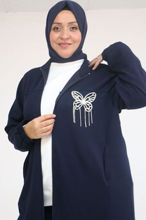 57057 Büyük Beden Fermuarlı Pantolonlu Modal Takım - Lacivert