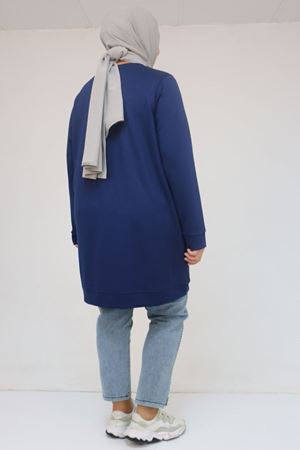 58128 Büyük Beden Baskı Detaylı Modal Tunik - İndigo