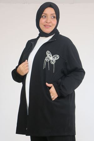 57057 Büyük Beden Fermuarlı Pantolonlu Modal Takım - Siyah