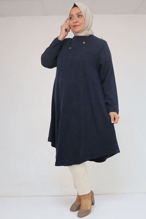 58118 Büyük Beden Çiçek Detaylı Mir Mevlana Tunik - Lacivert