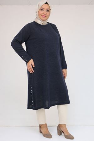 58109 Büyük Beden Patlı Düğmeli Mir Tunik - Lacivert