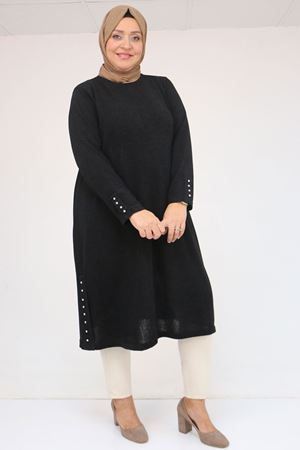 58109 Büyük Beden Patlı Düğmeli Mir Tunik - Siyah