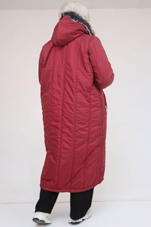 33093 Büyük Beden Kapişonlu Kapitone Ceket-Bordo