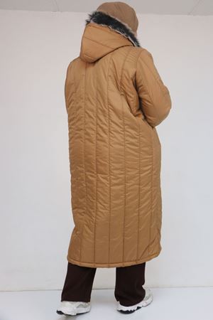 33093 Büyük Beden Kapişonlu Kapitone Ceket-Taba