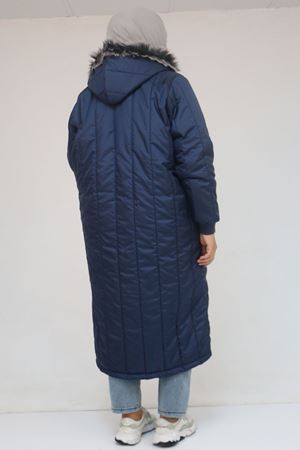 33093 Büyük Beden Kapişonlu Kapitone Ceket-Lacivert