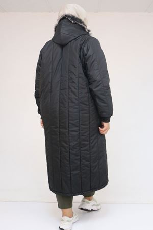 33093 Büyük Beden Kapişonlu Kapitone Ceket-Siyah