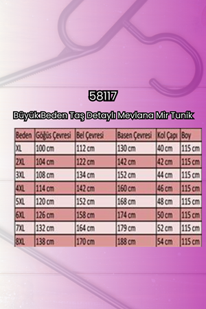 58117 Büyük Beden Taş Detaylı Mevlana Mir Tunik - İndigo