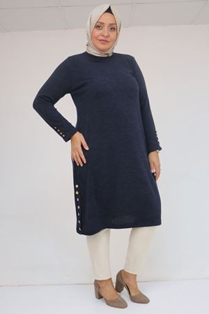 58109 Büyük Beden Patlı Düğmeli Mir Tunik - İndigo