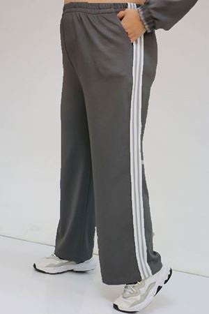 47058 Büyük Beden Şerit Detaylı Modal Pantolonlu Takım - Antrasit