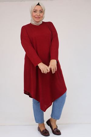 58144 Büyük Beden Hakim Yakalı Mir Tunik - Bordo