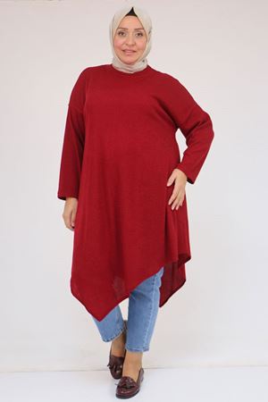 58144 Büyük Beden Hakim Yakalı Mir Tunik - Bordo