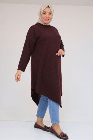 58144 Büyük Beden Hakim Yakalı Mir Tunik - Mürdüm