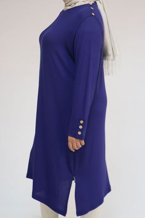58116 Büyük Beden Kol Ve Omzu Düğme Detaylı Çilek Tunik - İndigo
