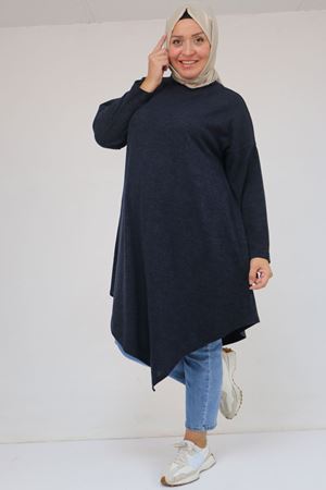 58144 Büyük Beden Hakim Yakalı Mir Tunik - Lacivert