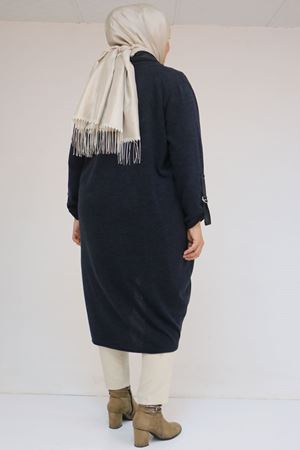 33056 Büyük Beden Petek Triko Waterport Detaylı Ceket - Lacivert