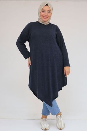58144 Büyük Beden Hakim Yakalı Mir Tunik - Lacivert