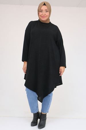 58144 Büyük Beden Hakim Yakalı Mir Tunik - Siyah