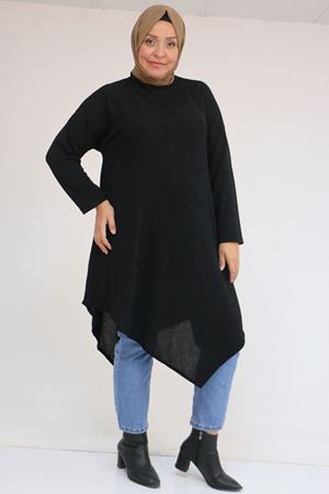 58144 Büyük Beden Hakim Yakalı Mir Tunik - Siyah