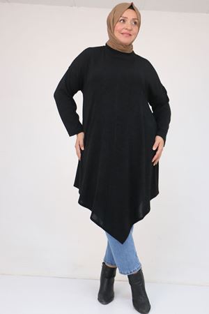 58144 Büyük Beden Hakim Yakalı Mir Tunik - Siyah