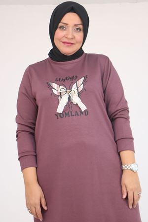 58145 Büyük Beden Kelebek Baskılı Modal Tunik - Gül Kurusu