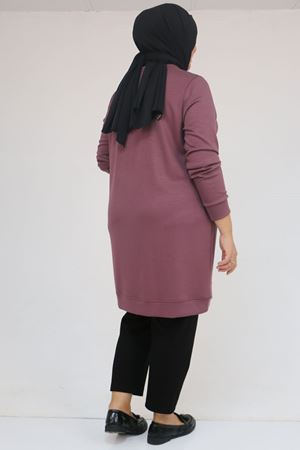 58145 Büyük Beden Kelebek Baskılı Modal Tunik - Gül Kurusu