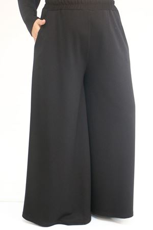 57043 Büyük Beden Yanı Yırtmaçlı Modal Pantolonlu Takım - Siyah