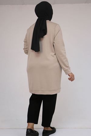 58145 Büyük Beden Kelebek Baskılı Modal Tunik - Vizon