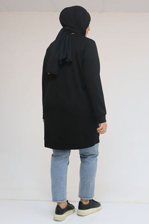 58145 Büyük Beden Kelebek Baskılı Modal Tunik - Siyah