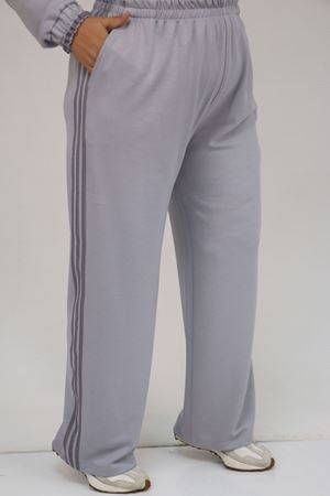 57056 Büyük Beden Renge Renk Garnili Modal Pantolonlu Takım - Gri